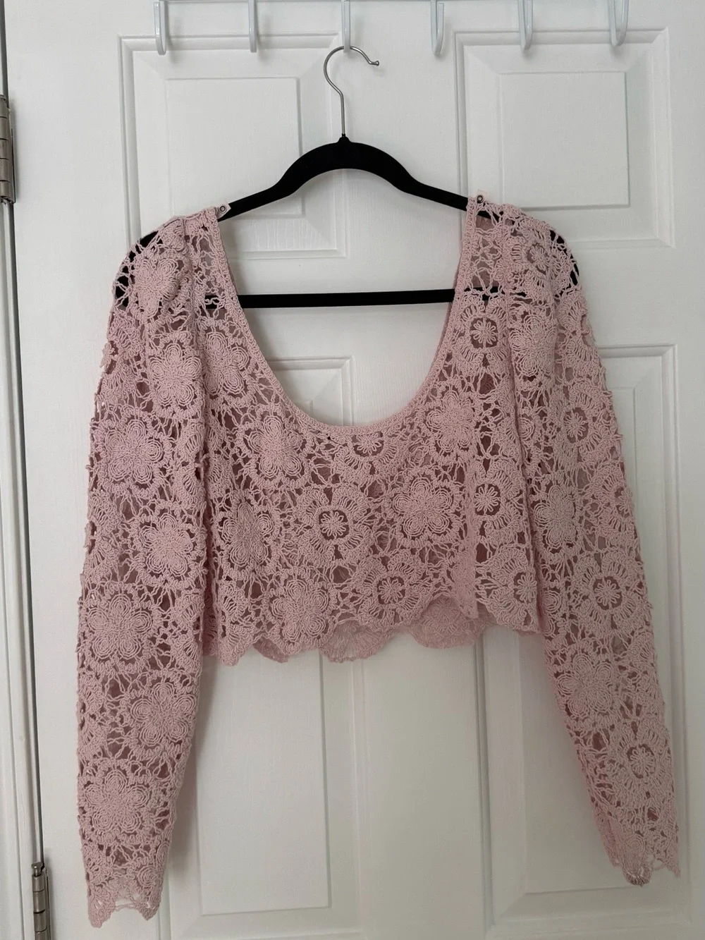Zara Blush Pink Crochet Lace Scoop-Neck Crop Top